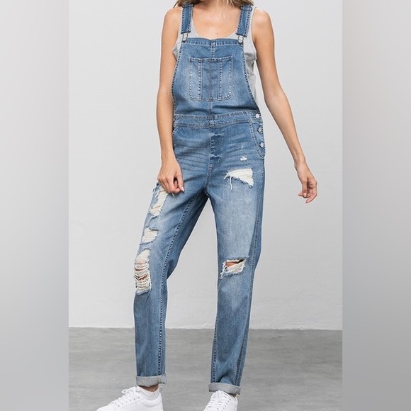 NWT Insane Gene Medium Wash Distressed Denim Overalls - Picture 8 of 8